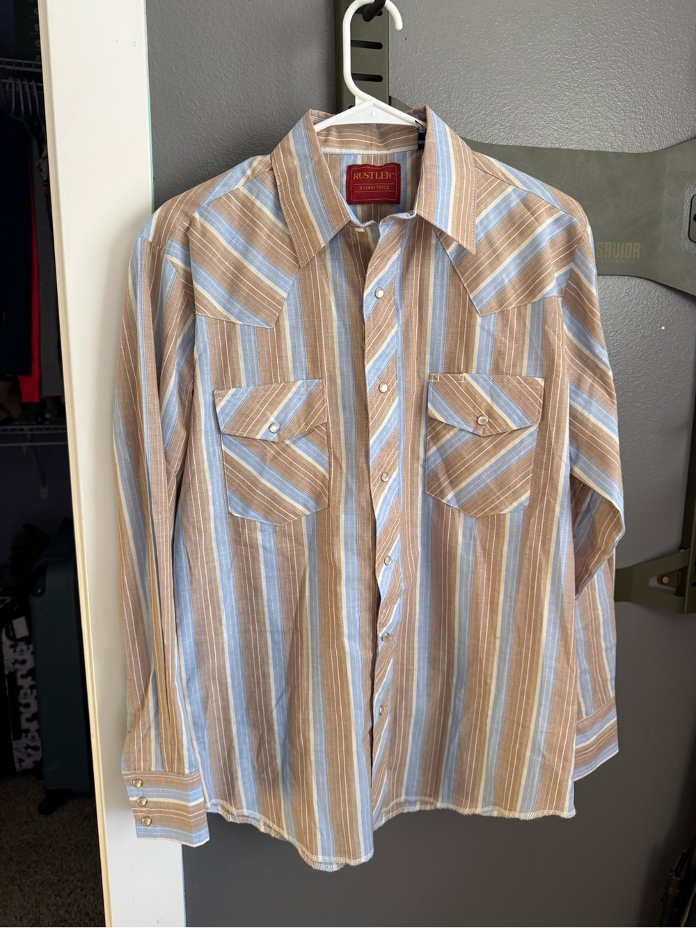Rustler Brown and Light Blue Striped Western Button-Down Shirt PEARL SNAPS